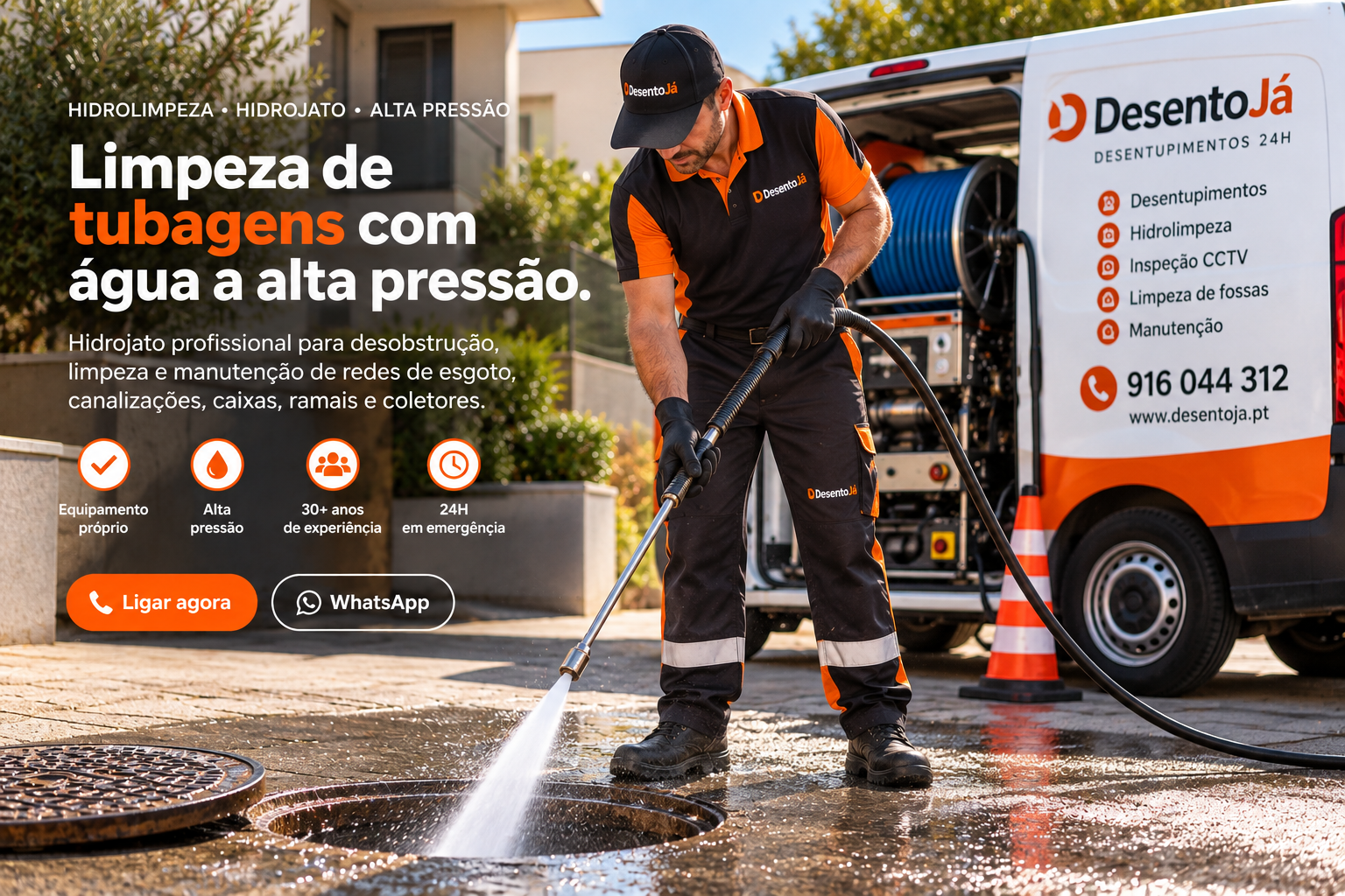 Técnico DesentoJá a realizar hidrolimpeza com água a alta pressão