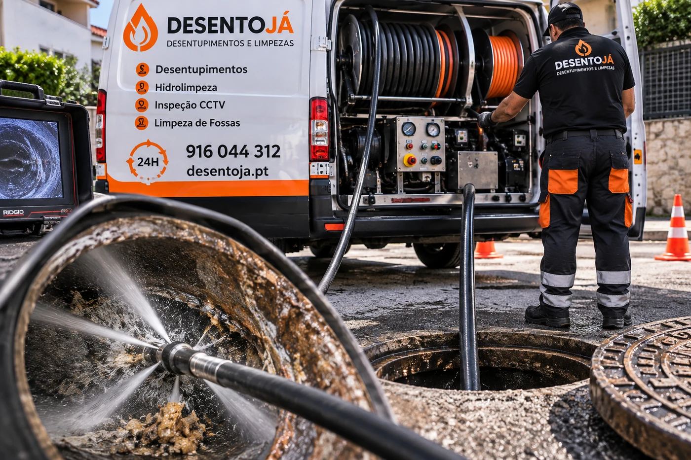 Sistema profissional de hidrojato instalado numa viatura DesentoJá