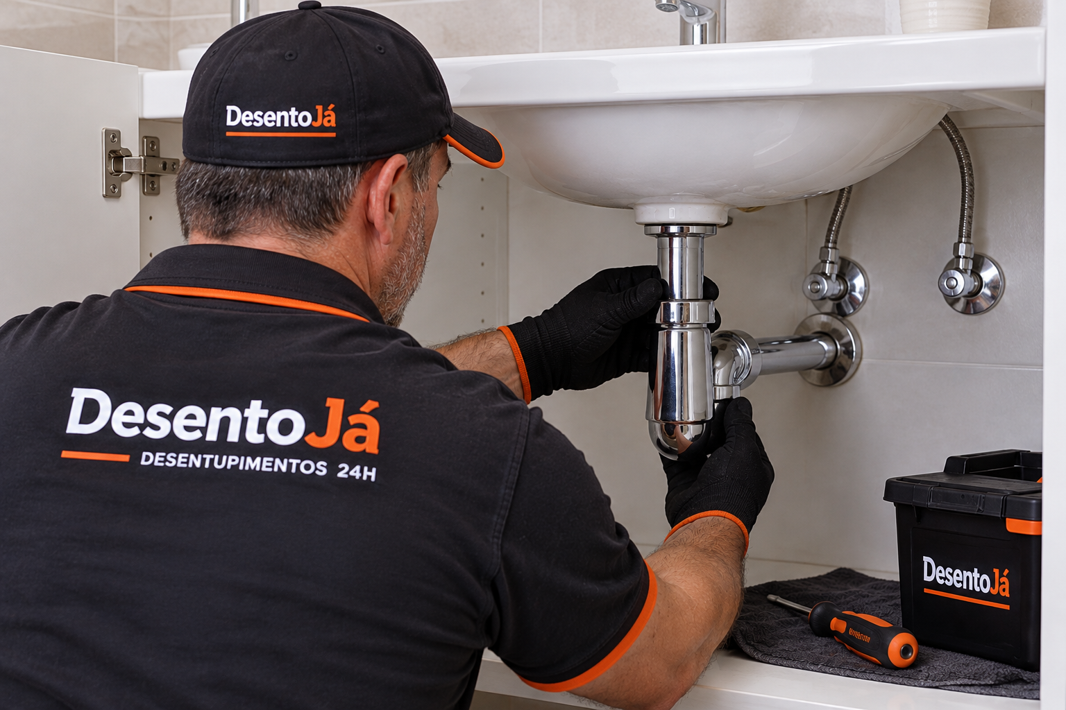 Técnico DesentoJá a verificar o sifão de um lavatório